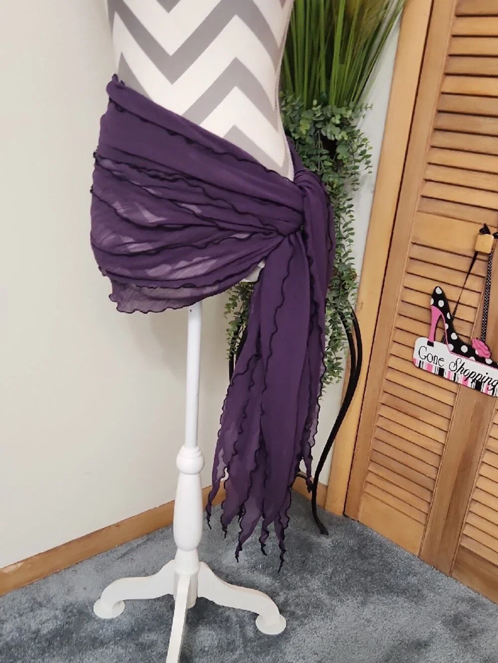 Coldwater Creek Eggplant Purple Scarf with Black Edge